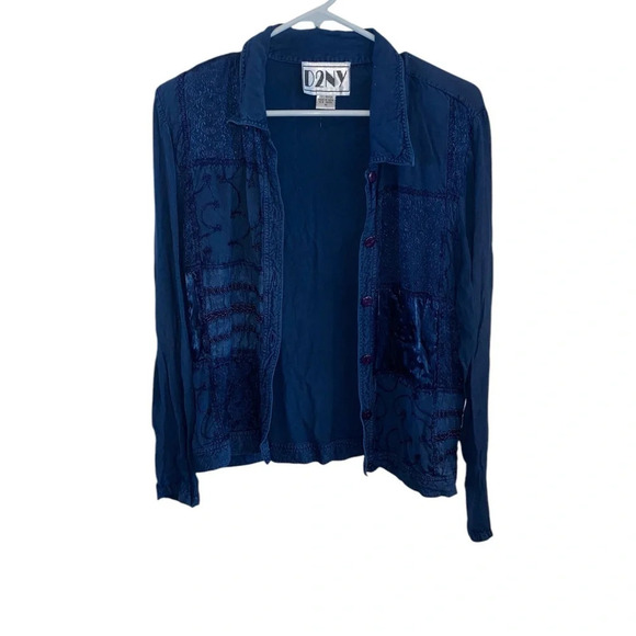 vintage 90s blue patchwork shirt jacket shacket boho western Fall whimsigoth - Picture 4 of 8